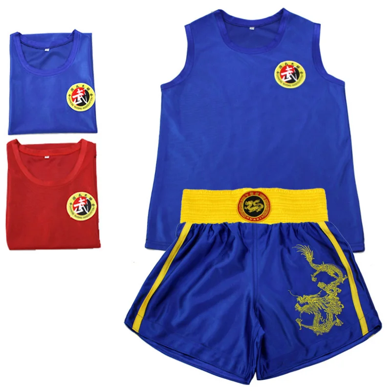 

USHINE Kick Boxing Uniforms Tank + MMA Muay Thai Boxing Suits Man Sanda Shorts Kungfu Wushu Suits Children Boxing Wushu Clothes