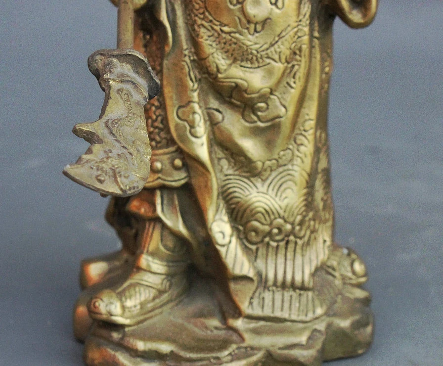 7 китайская латунь три царства Guan Gong Yu God Warrior Ares Меч Дракона Статуя | Дом и сад