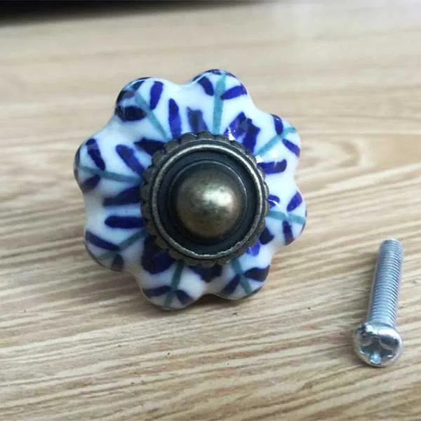 10 шт синий лист ручная роспись Керамическая Тыква спальня шкаф ручки двери ящика