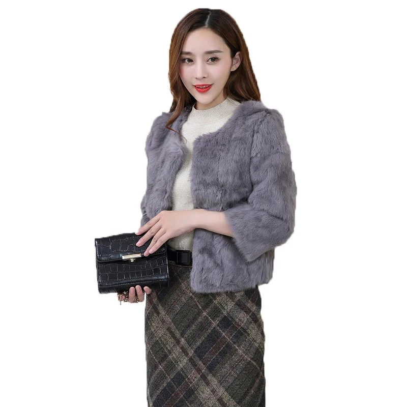 Plus size S - 6XL real rabbit fur jackets women O neck whole skin coats genuine leather outerwear custom make | Женская одежда
