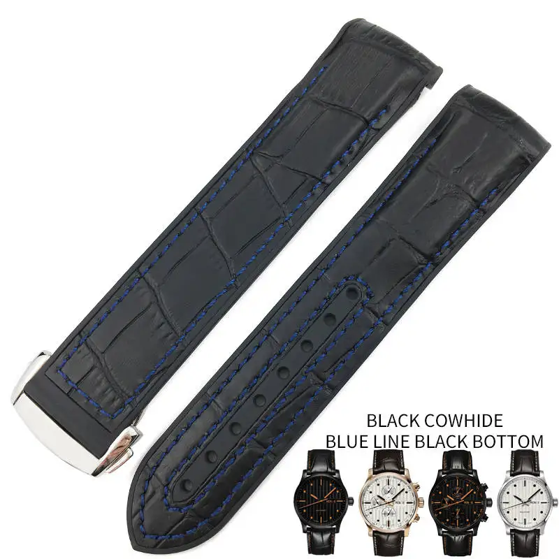 black leather blue b 19 мм, 20 мм, 21 мм, 22 мм, резиновые силиконовые браслеты для часов с нейлоновым ремешком, складной ремешок с пряжкой, подходит для часов Mido - Цвет ремешка: black leather blue b