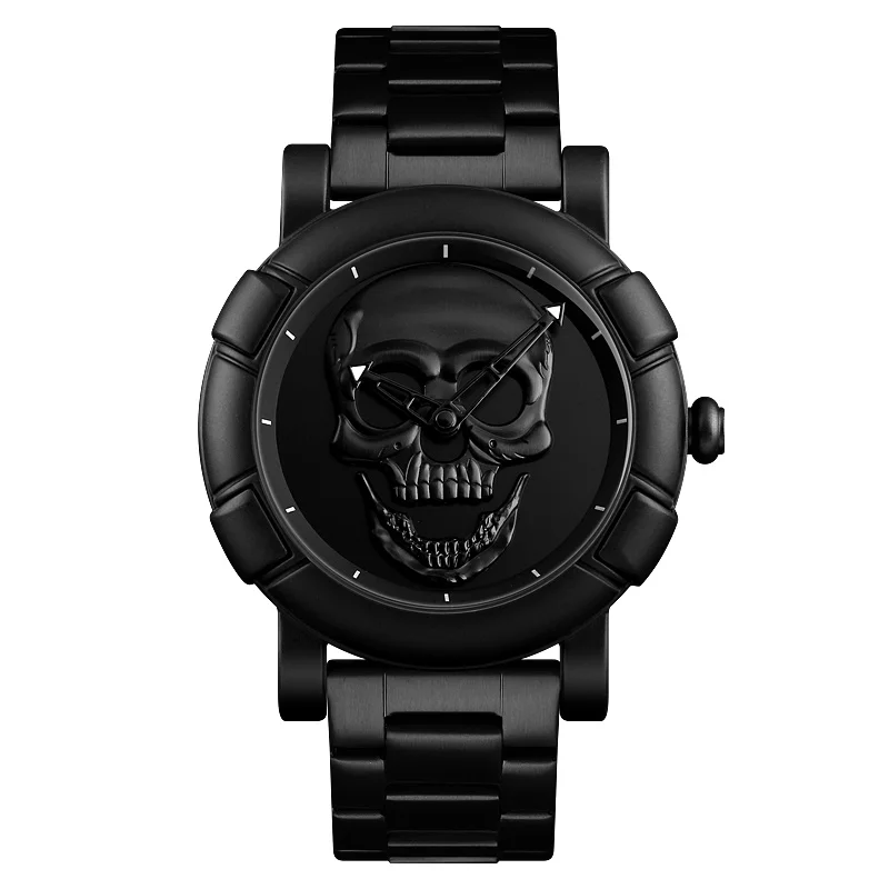 Black Роскошные SKMEI креативные кварцевые часы с золотым черепом мужские часы из нержавеющей стали водонепроницаемые мужские наручные часы Relogio Masculino relojes - Цвет: Black