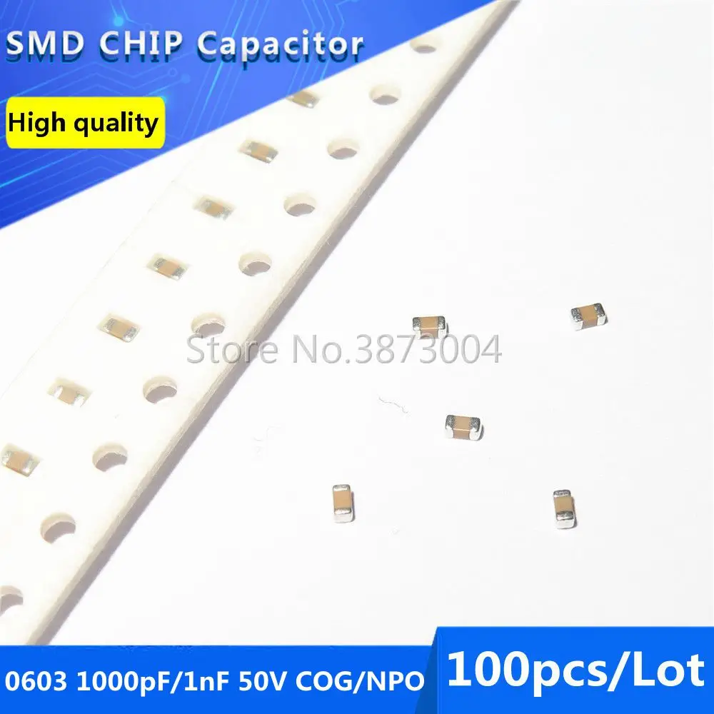 

100 шт. 0603 5% ПФ 1 нФ 50 в COG/NPO SMD чип конденсатор