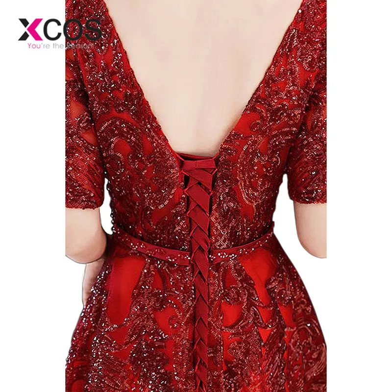XCOS Элегантный vestido длинная Аппликация из бисера длинное ТРАПЕЦИЕВИДНОЕ ПЛАТЬЕ