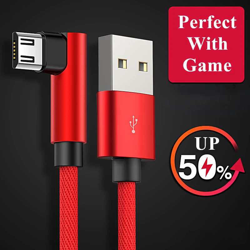 Micro USB кабель 2A быстрое зарядное устройство шнур 90 градусов локтевой нейлоновая