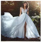Элегантное пляжное свадебное платье LORIE 2019, платье невесты с высоким разрезом и рукавом-крылышком в стиле бохо, свадебное платье на заказ, бесплатная доставка