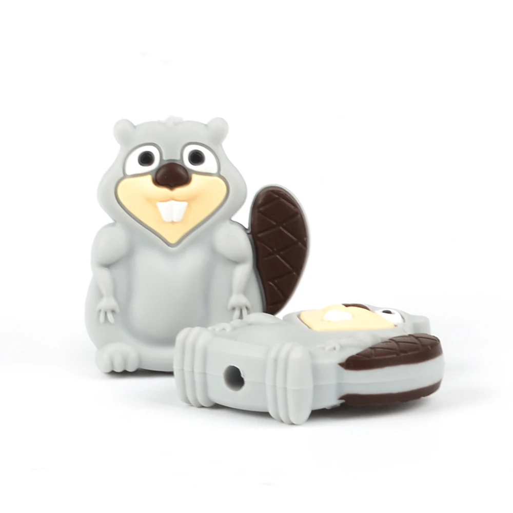 light grey beaver Детские Прорезыватель мини животных силиконовые бусины для новорожденных прорезывание зубов собаки в форме BPA бесплатно соску цепи аксессуары бобра звезда мультфильм - Цвет: light grey beaver