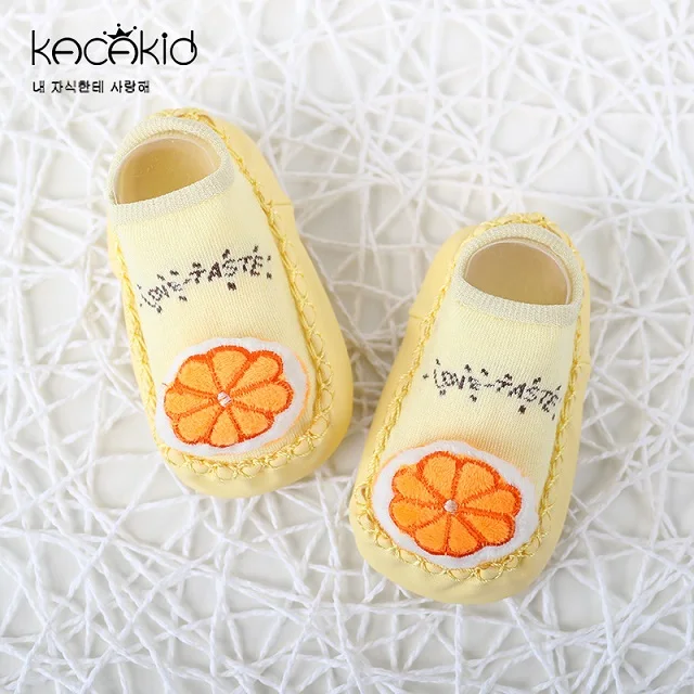 Kacakid/Новые осенние носки с колокольчиками для малышей детская обувь с фруктовым принтом носки для малышей нескользящие носки детские носки-Тапочки - Цвет: 1