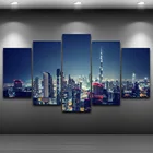 Новейшая Картина на холсте, настенное искусство, модульные картины для гостиной, декоративные постеры из 5 предметов, ночная сцена Дубая
