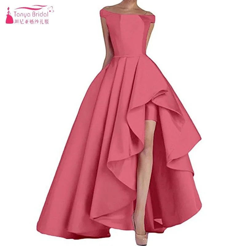 pink 2 Платья для выпускного вечера с коротким передом и длинной спинкой элегантное вечернее платье с вырезом лодочкой DQG495 - Цвет: pink 2