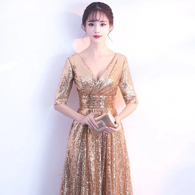 Вечернее платье с V-образным вырезом и полурукавами в пол | Свадьбы торжества