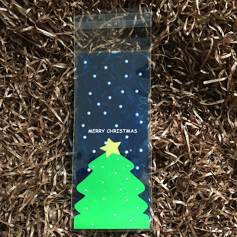 100 шт пищевые упаковочные мешки для печенья синяя Рождественская елка печать