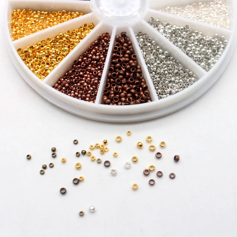 3000Pcs 1.5mm 2.0mm Mixed Brass Crimp End Beads Metal Beads Smooth Ball End Caps For DIY Jewelry Making