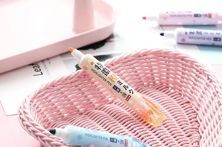 1 Pcs Kawaii Japanese Style Candy Highlighter Pens Double Headed Hilighter Scribble Cute Liquid Pastel Chalk Mark Art Stationery