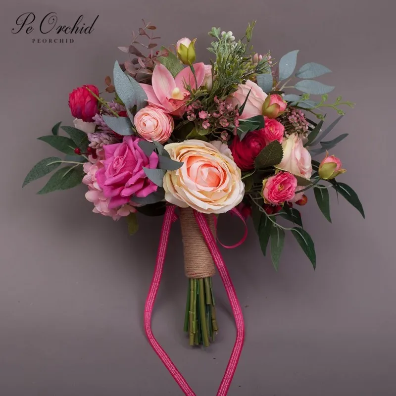 

Новинка 2019, красивая Роза PEORCHID, свадебный букет ручной работы, шикарный Свадебный Цветочный декор, Искусственный Свадебный букет