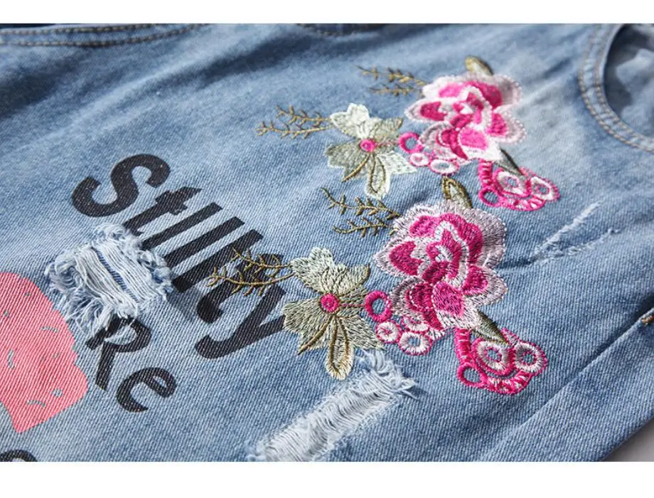 

Can fit 90kg girl plus size jeans 100% cotton embroidery flowers jeans female fashion wide leg loose style was thin jeans wq1070