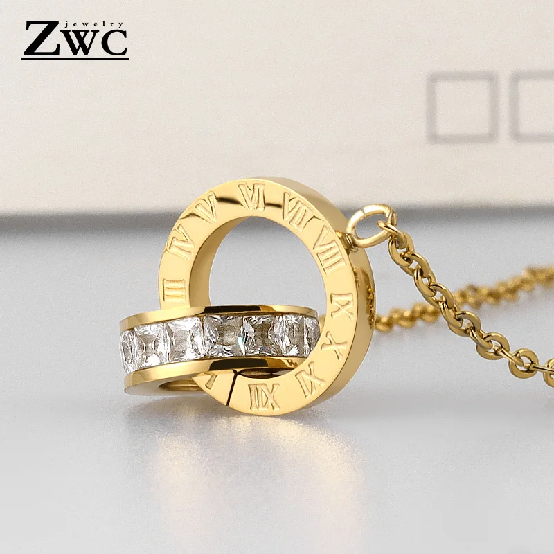 ZWC Новое модное роскошное Золотое римское ожерелье с цифрами кулоны для женщин для свадебной вечеринки серебряное ожерелье из нержавеющей стали ювелирное изделие подарок
