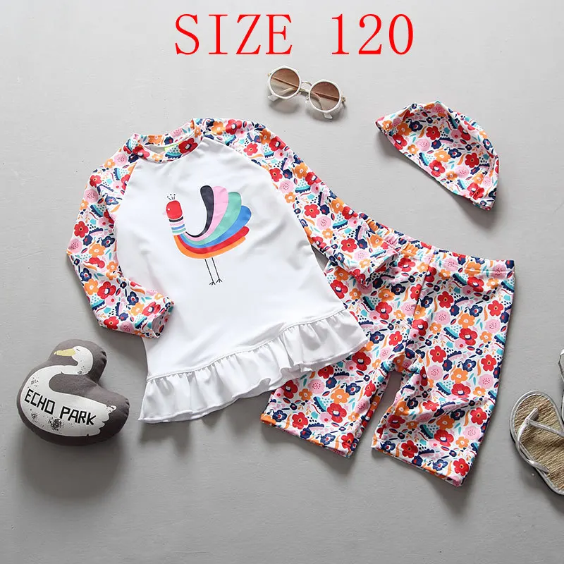 SIZE 120 Купальные костюмы для маленьких девочек, раздельные купальники из двух предметов с цветочным принтом и рисунком павлина, детский купальный костюм для девочек - Цвет: SIZE 120