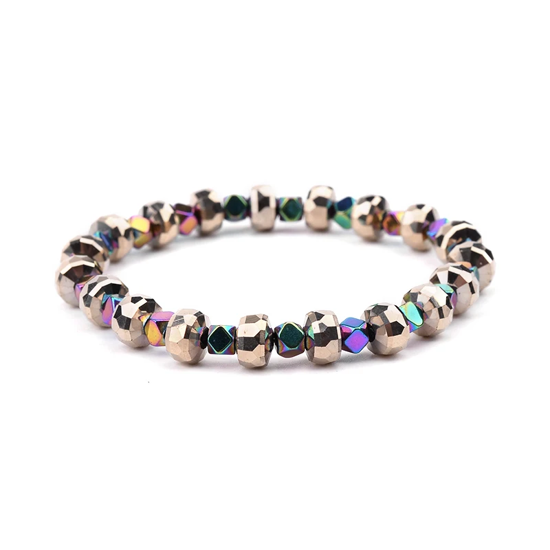 BOJIU 4 Pcs/Set Colored Hematite Lava Stone Bracelets For Women Faceted Brown Gold Crystal Bead Bracelet Female Jewelry BCSET188 | Украшения