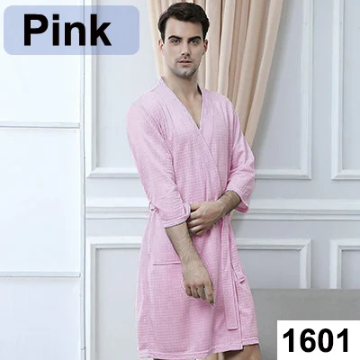 Men Pink Женский, Мужской трикотажный вафельный впитывающий пот халат сексуальный Femme кимоно полотенце банный халат одежда для невесты пеньюар халат нижнее белье - Цвет: Men Pink