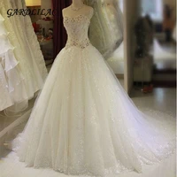 2019 sweetheart ivory wedding dresses beaded ball gown crystal tulle bridal gowns with train robe de marie vestidos de noiva