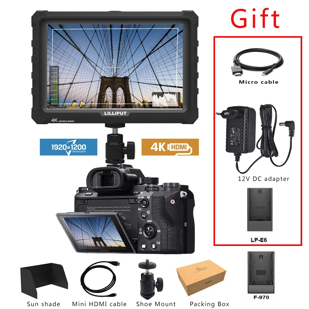 Lilliput A7S черный 7 дюймов Utra тонкий IPS Full HD 1920x1200 4K HDMI монитор для камеры Canon Nikon Sony DSLR -