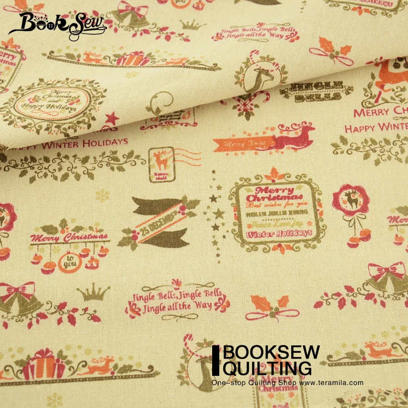 Booksew хлопок белье Ткань Жир Квартал метр пэчворк Высокое качество украшения дома Вышивание бежевый Новогодние ёлки и лося ремесла