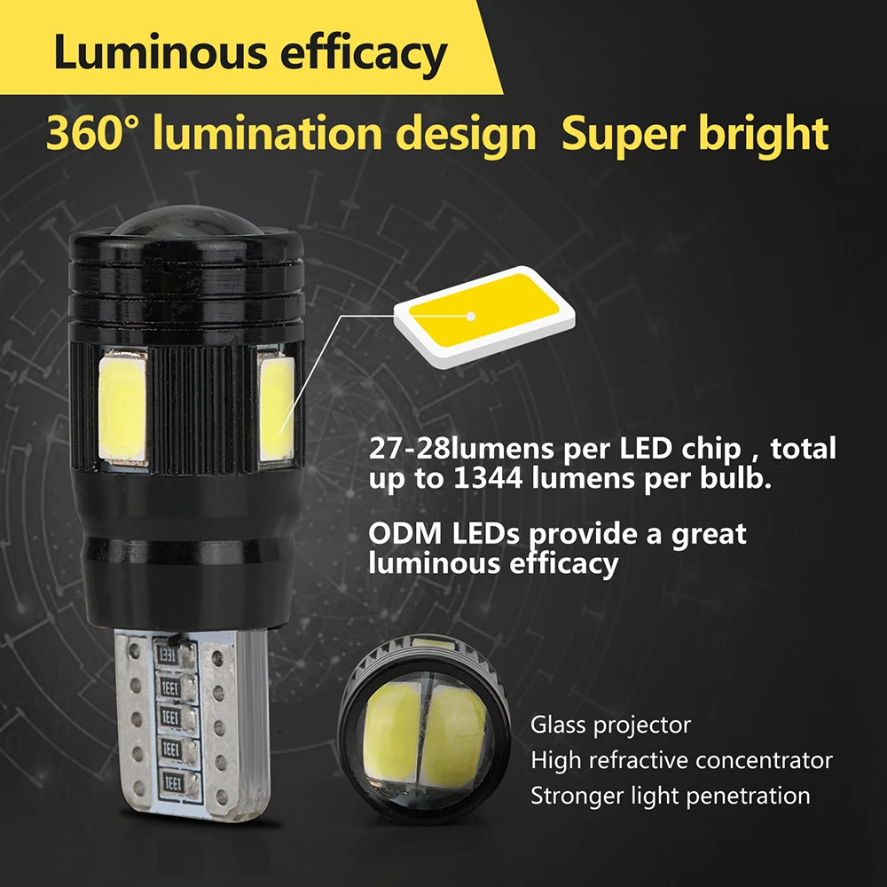 Светодиодный светильник T10 с Canbus W5W 2 шт. светодиодный 6SMD 5730 ширина супер яркий для