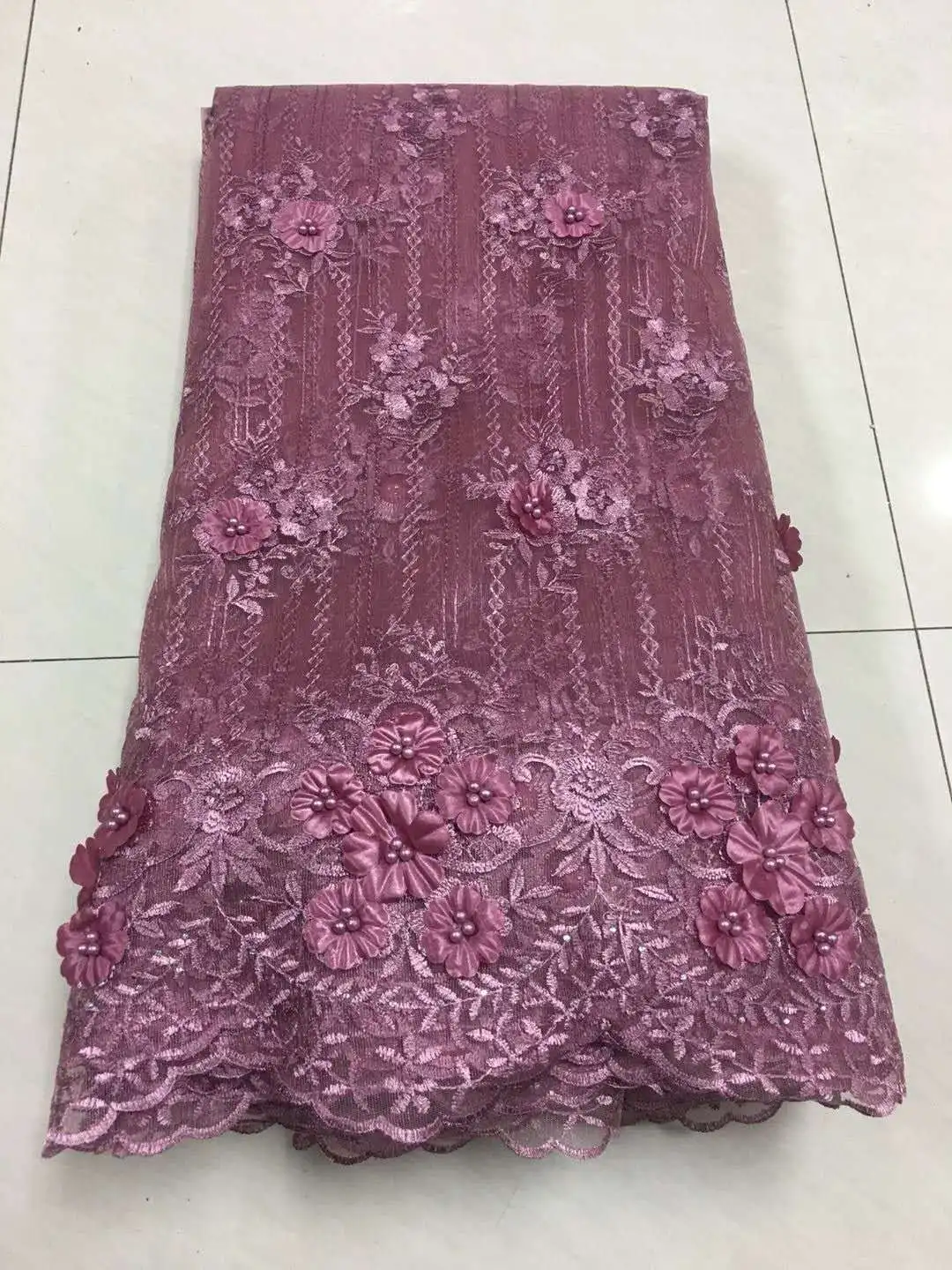 

2019 French Net Lace Fabric 3D Flowers Embroidered African Tulle Lace Fabric With Beads Nigerian Lace Fabric For Wedding LHX17H