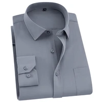 qisha mens shirt long sleeve business smart casual solid color twill male clothing slim professional new gray social man shirt