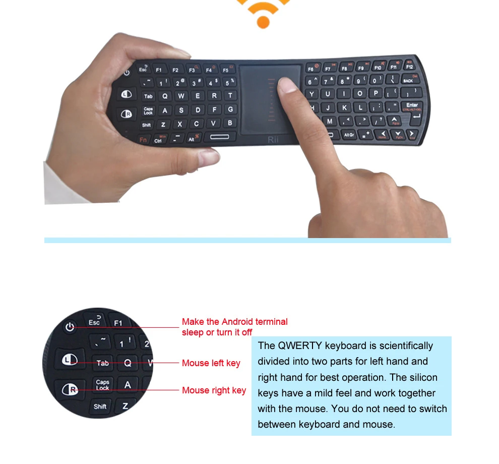 Rii i24T 2,4 ГГц мини беспроводная клавиатура с тачпадом мышь для Andorid tv Box, мини ПК, Coumpter