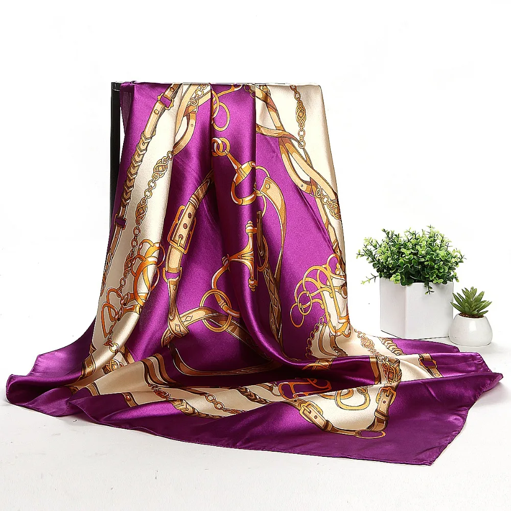 Женский шарф в полоску квадратный из сатина роскошный брендовый бандана большой