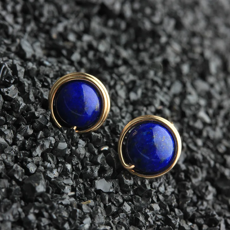 Серьги гвоздики ручной работы PINJEAS Lapis lazuli минималистичные серьги в виде