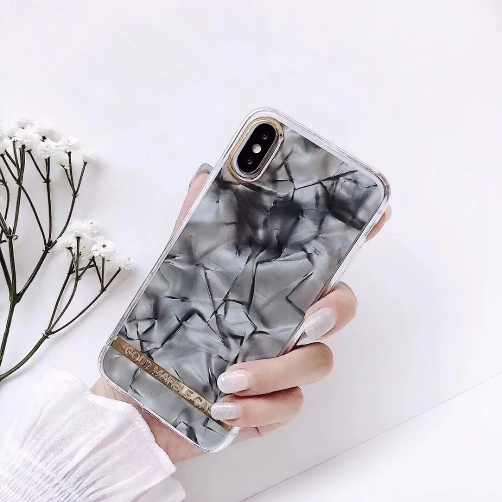 На 8 plus Роскошный блеск Мрамор со стразами и жемчугом Shell для iPhone X 6 6s 7 плюс мягкий