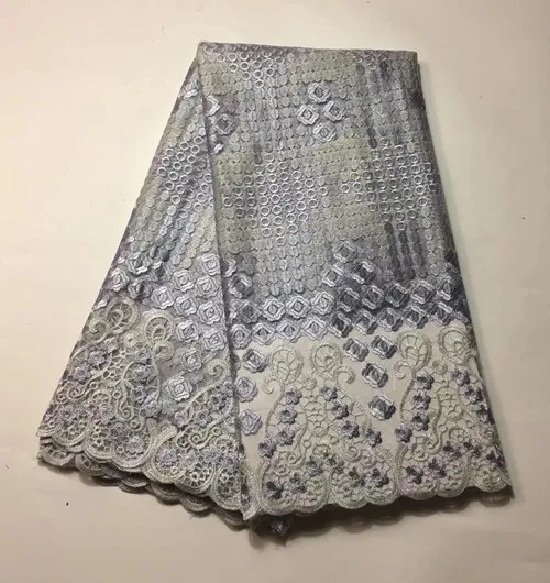 Оптовая продажа Нигерии кружевной ткани 2017 белый вышитый отделкой Африканский