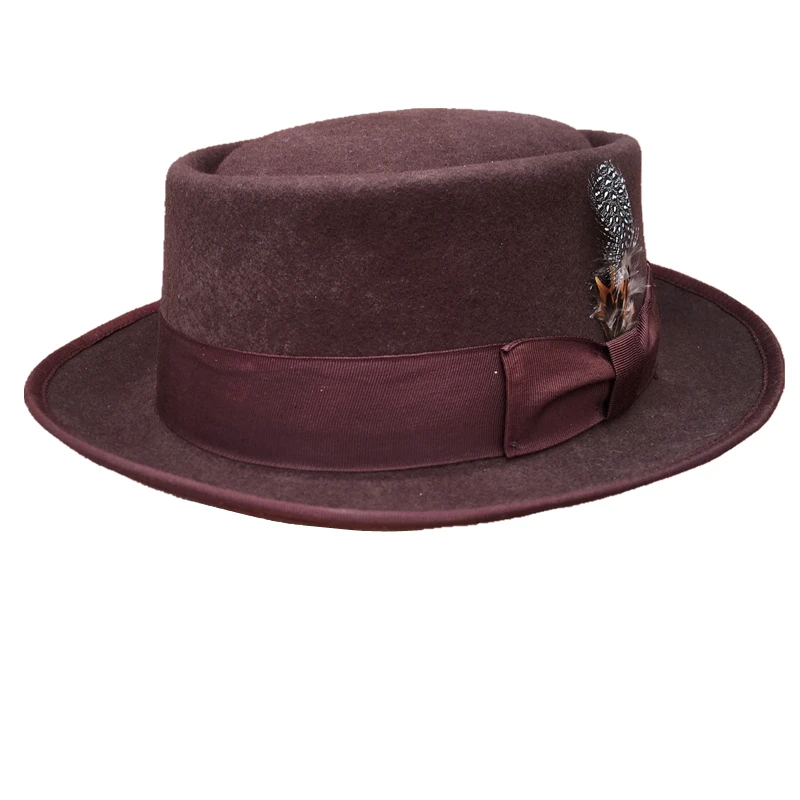 Classic Wool Felt Stingy Brim Pork Pie Hat  Fashion Wool Felt Porkpie Jazz Fedora Hat Black Brown Round Top Trilby Hats