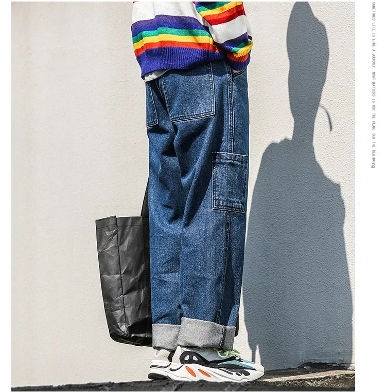 Хип-хоп Для мужчин s Джинсы Марка Oversize Повседневное широкие брюки Для мужчин джинсы брюки High Street Прямо мыть уличная джинсовые брюки DS50561