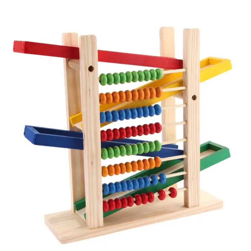 Baby Math Toy Montessori Educational Toy Creative Colorful Abacus with 4 Toy Cars Teaching Learning Toy Abacus Slippery Car Math