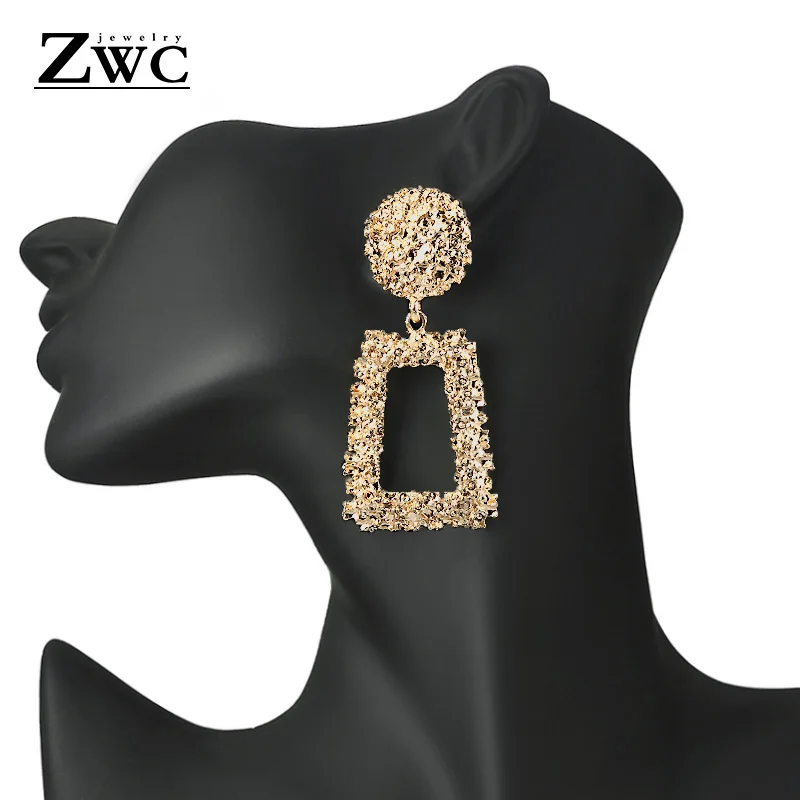 

ZWC 2019 New Fashion Big Gold Earrings For Women Geometric Statement Drop Earring Metal Earing Hanging Fashion Jewelry Trend