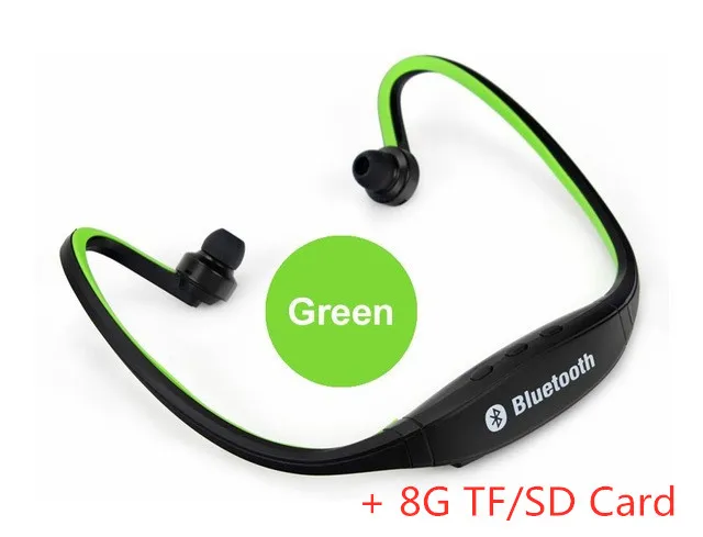 JQAIQ Bluetooth гарнитура спортивные беспроводные наушники Поддержка Tf/sd карты Bluetooth наушники Музыкальная гарнитура с микрофоном для телефона Xiaomi - Цвет: Green add 8G Card