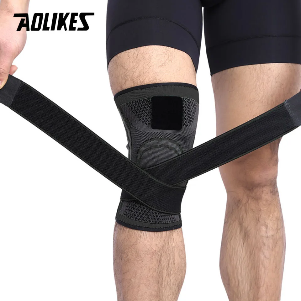 Black AOLIKES, 1 шт., 3D, под давлением, для фитнеса, бега, велоспорта, наколенники, подтяжки, эластичные, спортивные, компрессионные, рукав, для баскетбола - Цвет: Black