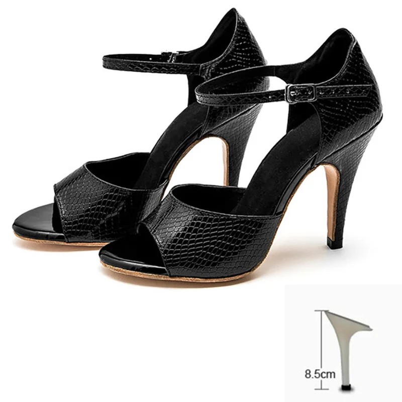 USHINE/EU33-41 Каблук 8,5 см; стиль; цвет черный, красный, синий, золотой; твердая коровья кожа; подошва; кожа; Аргентина; обувь для танго; женская обувь; YC02 - Цвет: Black 8.5cm