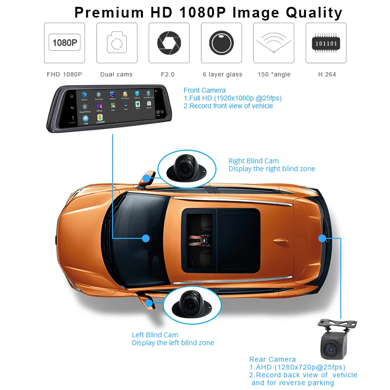 AfmoDVR 2018 ADAS 4 канал Автомобильный видеорегистратор камера видео регистраторы
