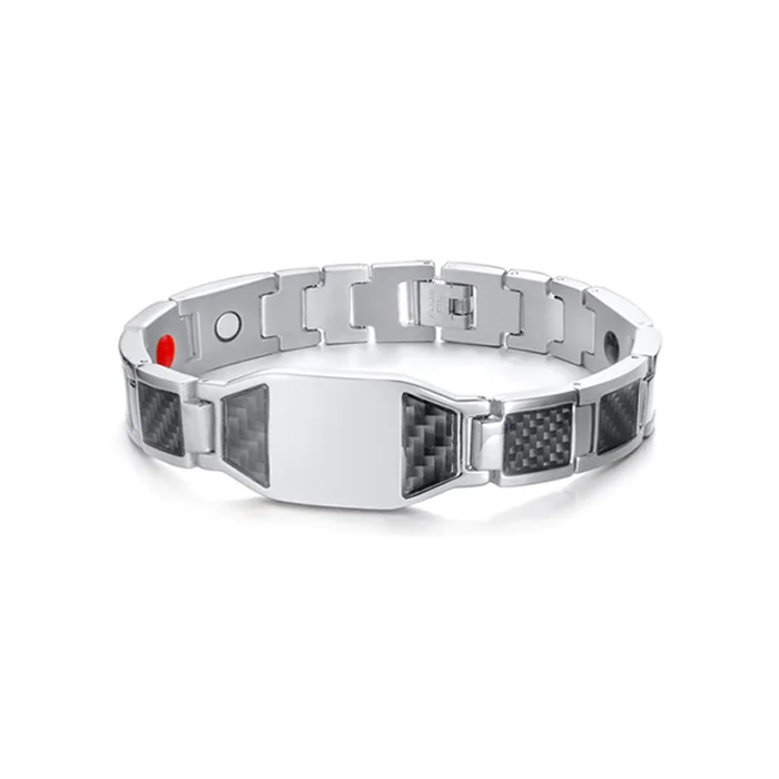 silver color Vinterly золотой цвет ID браслеты мужские из нержавеющей стали цепи гравюр черного углеродного волокна мужской браслет энергетический магнитный браслет - Окраска металла: silver color