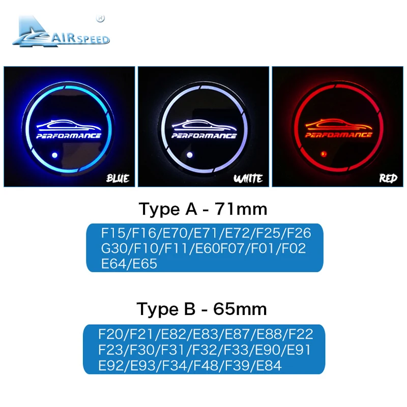Airspeed 2 шт. светодиодный подстаканник для BMW G30 F30 F34 F20 F10 F15 F16 F25 F26 F07 F48 E70 E90 E92 E60 E84