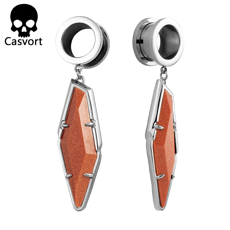 Casvort модные серьги для пирсинга из оранжевого золотого камня туннели плагин
