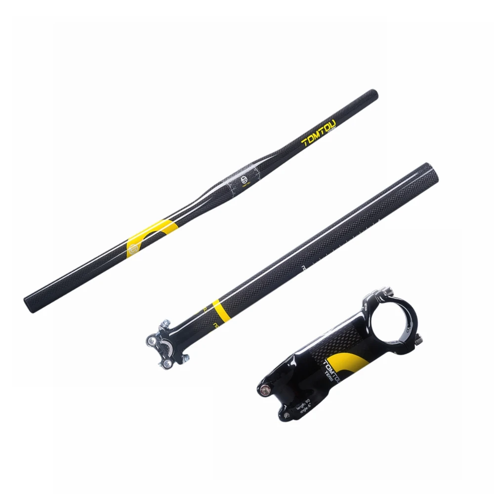 Yellow Flat Sets TOMTOU 3 K глянцевый руль для горного велосипеда шток подседельного штыря Велоспорт MTB комплекты для руля части - Цвет: Yellow Flat Sets