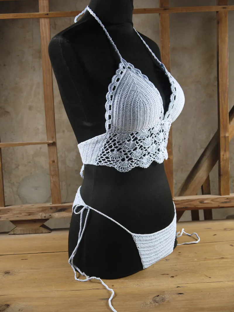 Винтажный купальник бикини с хомутом волнистым узором Треугольные чашечки