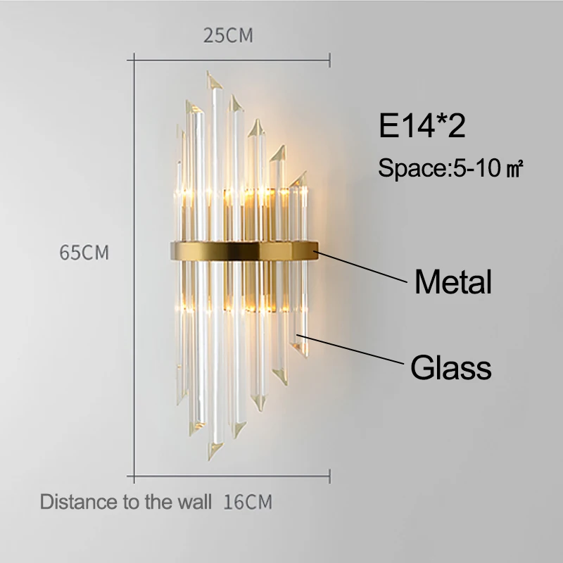 European beside lamps wall light glass for living room wall lamp gold candle wall lamp romantic wall lamp bedroom lights - Цвет абажура: 25x65cm