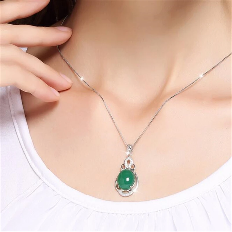 Настоящего натурального нефрита 925 пробы серебро ссылка подвески с цепочками